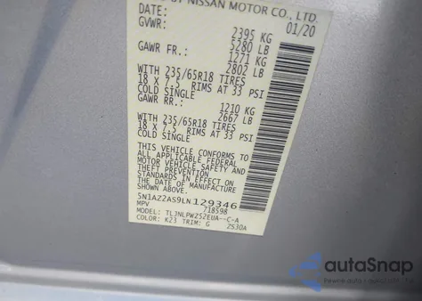 2020 Nissan Murano S Intelligent Awd из США, поврежденный, VIN 5N1AZ2AS9LN129346